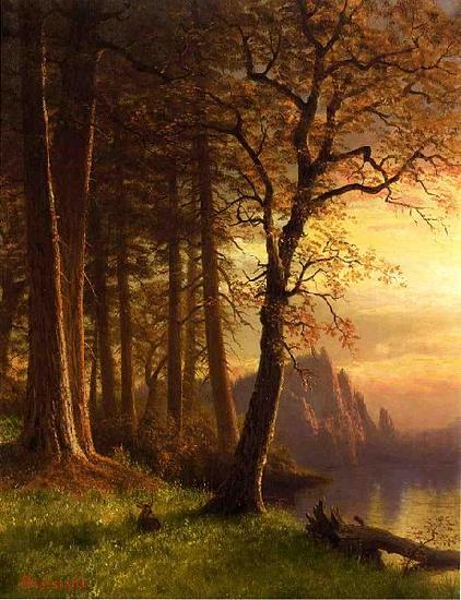 Albert Bierstadt Sunset in Californa Yosemite oil painting picture